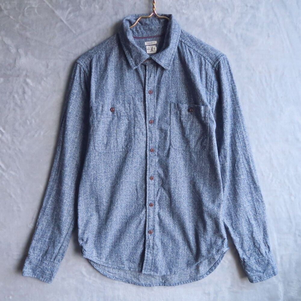 BRIDGE & BURN Navy Heather Stripe Shirt Size S Winslow Flannel Standard Cotton